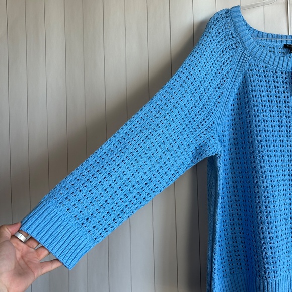 Talbots plus size 3X open knit raglan sweater pullover blue 100% cotton NEW - Picture 5 of 12